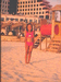 Валюха на закате на фоне детской площадки на пляже